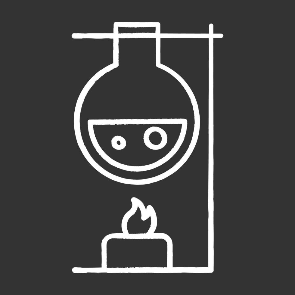 ballon de laboratoire de chauffage avec icône de craie de bougie. mener une expérience. travail de laboratoire. interaction avec des produits chimiques. recherche scientifique. chimie organique. illustration de tableau de vecteur isolé