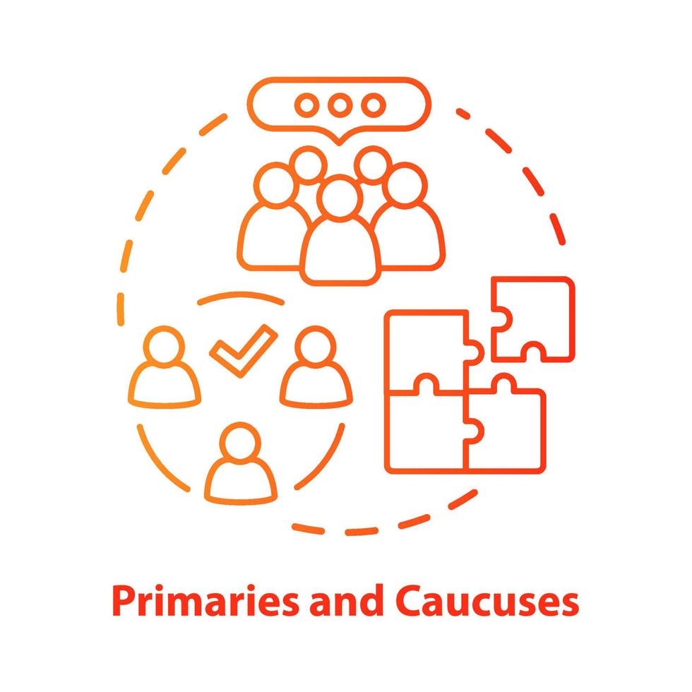 icône de concept d'élections. primaires et caucus jour du vote idée illustration fine ligne. élection officielle, gouvernementale et vote organisé des partisans. dessin de contour isolé de vecteur. trait modifiable vecteur