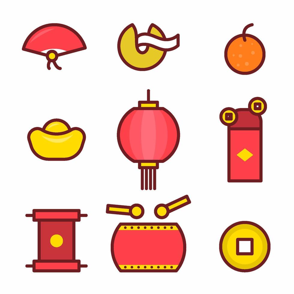 collection d'icônes du nouvel an chinois gong xi fa cai vecteur