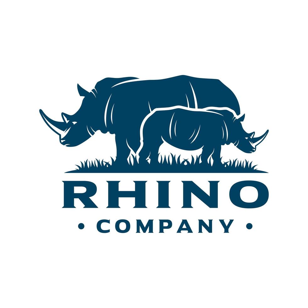 logo de rhinocéros sur l'herbe vecteur