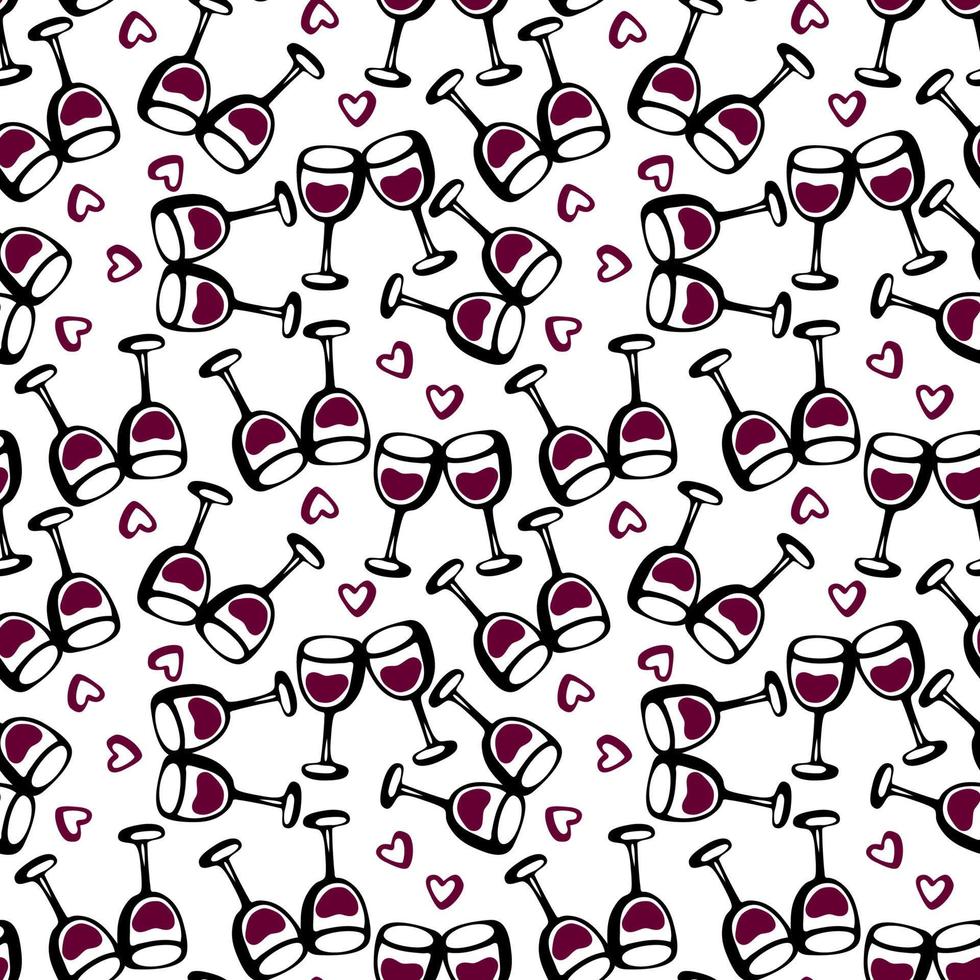 motif de griffonnage sans couture avec verre à vin. illustration vectorielle. vecteur