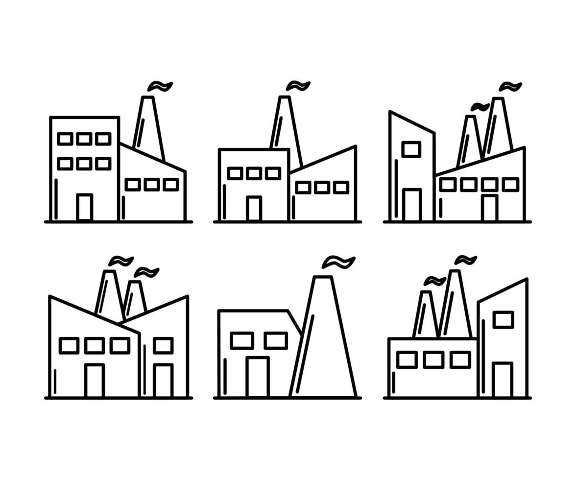 fabrication usine industrielle collection noir vecteur carré ensemble d'icônes ligne logo isolé sur fond blanc vecteur symbole illustration