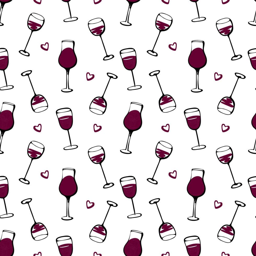 motif de griffonnage sans couture avec verre de vin cheers. illustration vectorielle. vecteur