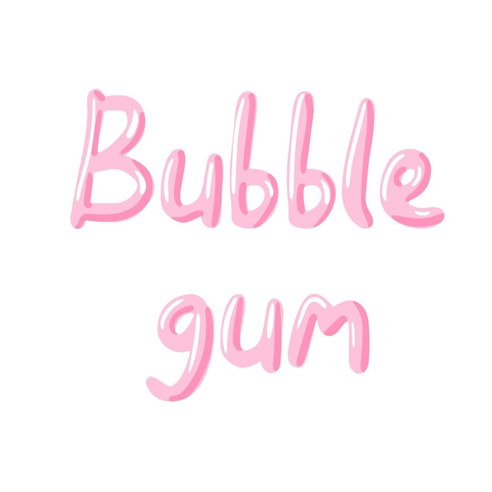 illustration de texte de vecteur de chewing-gum. bubble-gum de lettrage rose drôle sur des lettres blanches, roses, lettrage drôle