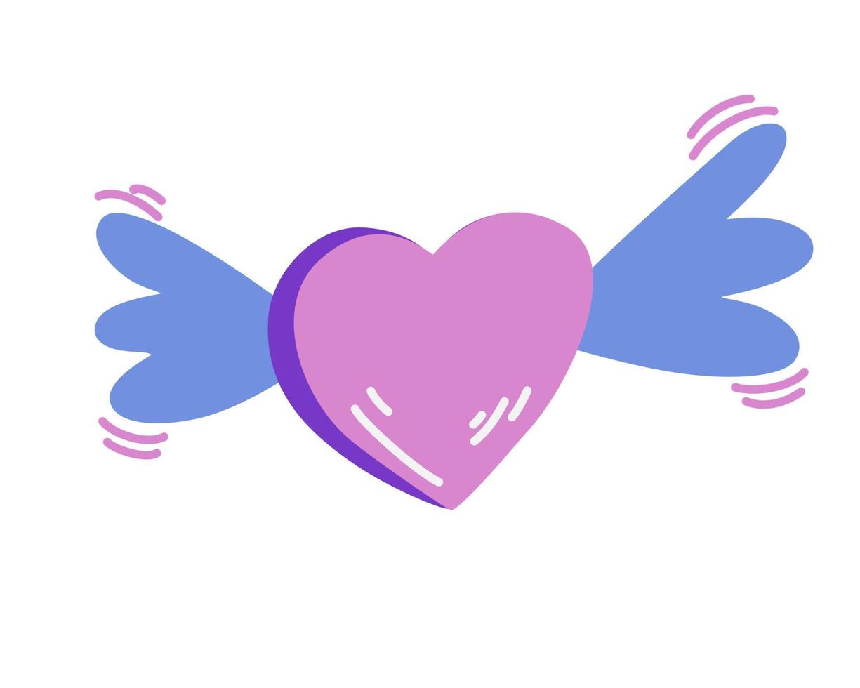 coeur avec des ailes. coeur de dessin animé. parfait pour l'impression, les autocollants, la saint valentin. symbole de l'amour. illustration vectorielle de style plat vecteur