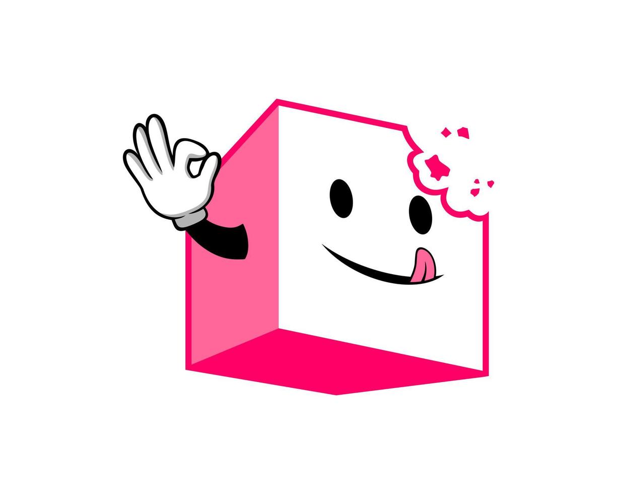 boîte de cube rose avec un sourire heureux vecteur
