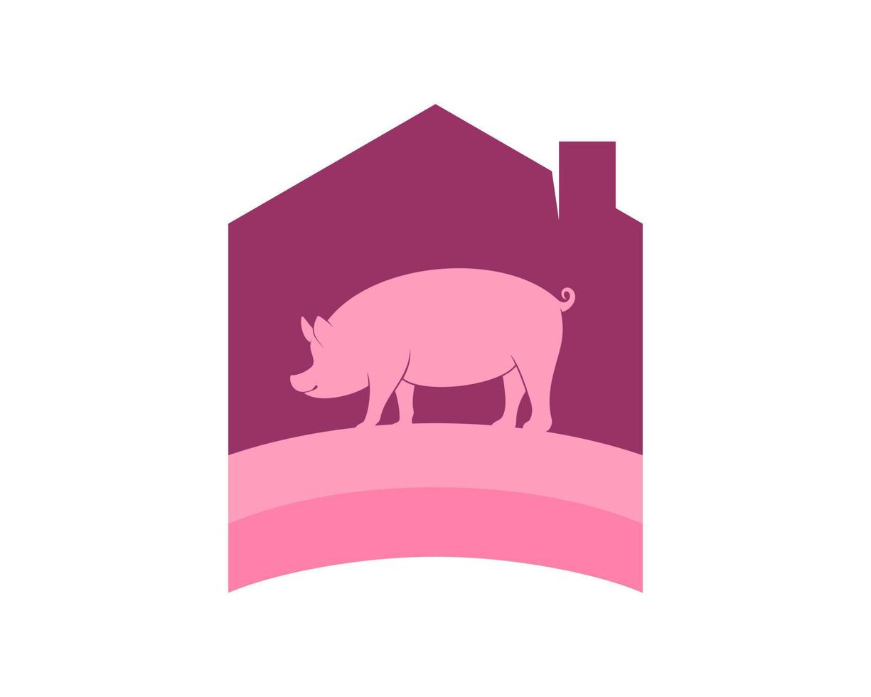 logo de maison de ferme de porc vecteur