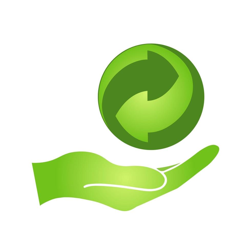 main avec icône simple signe de recyclage vert sur l'emballage et la boîte du produit vecteur