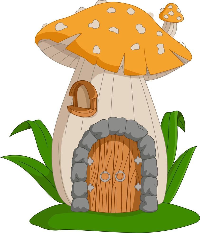 champignon de maison de fée de dessin animé sur fond blanc vecteur