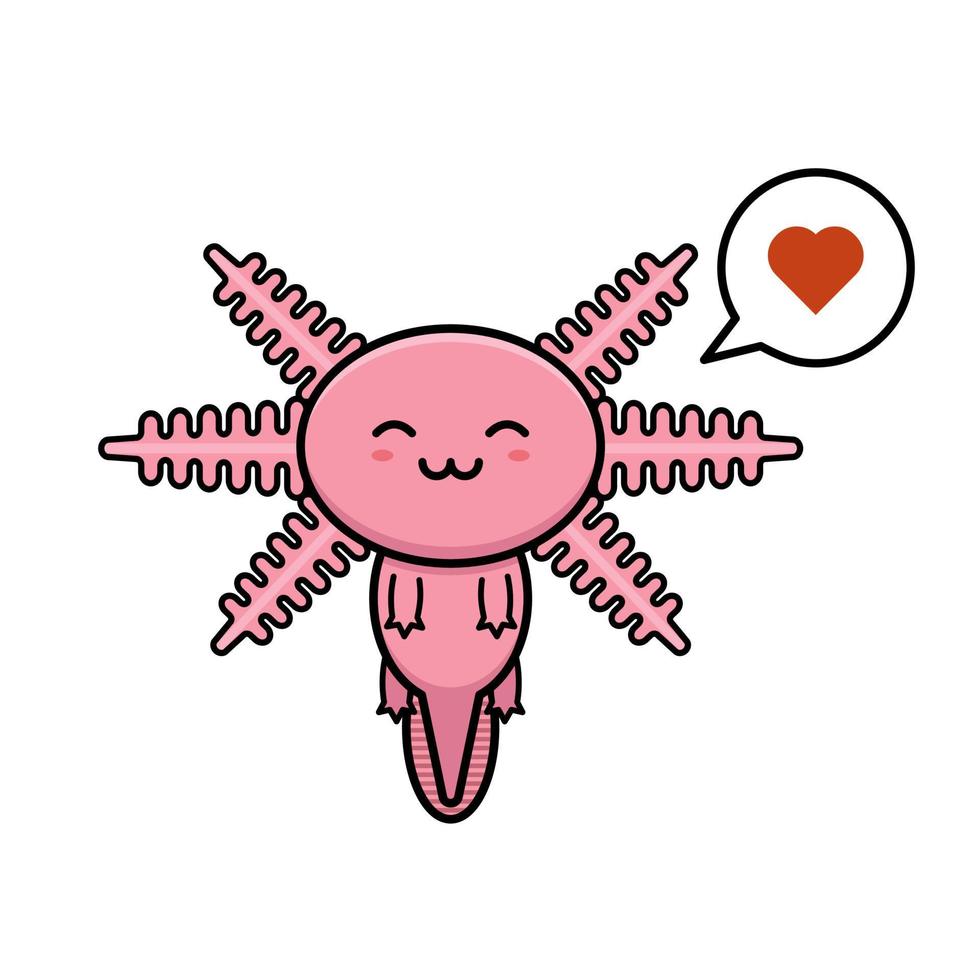 Animal axolotl de dessin animé mignon avec amour sur fond blanc vecteur