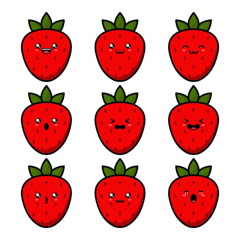collection de dessins animés mignons de fraises avec diverses expressions faciales sur fond blanc vecteur