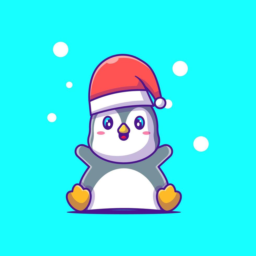 jolie illustration de joyeux pingouin avec bonnet de noel joyeux noël vecteur