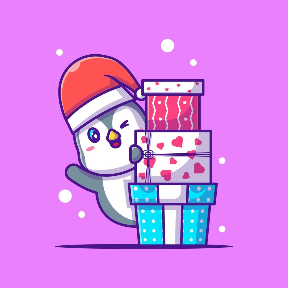 illustration d'une peau de pingouin mignon en cadeau de Noël. joyeux Noël vecteur