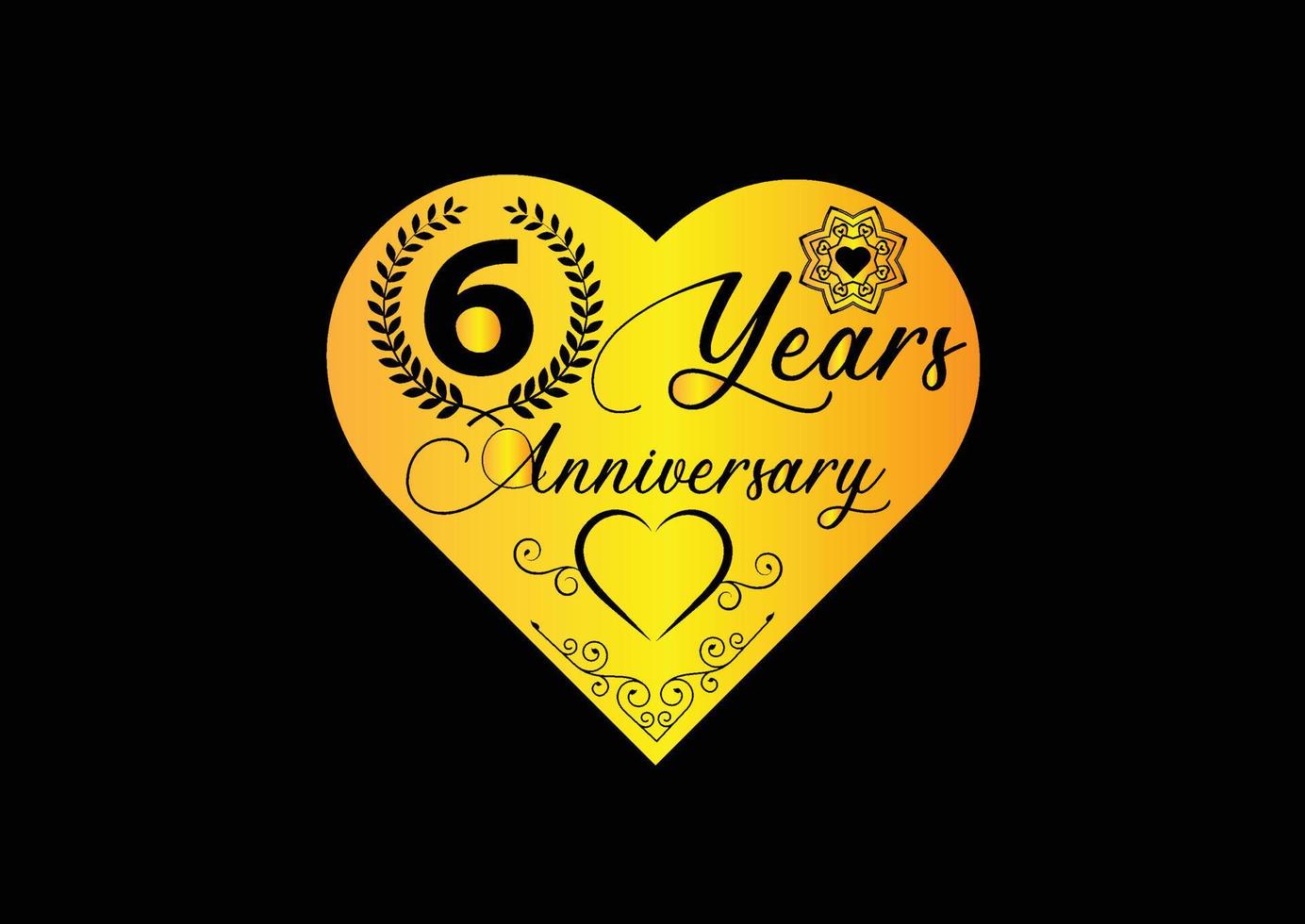 Célébration d'anniversaire de 6 ans avec logo d'amour et conception d'icônes vecteur