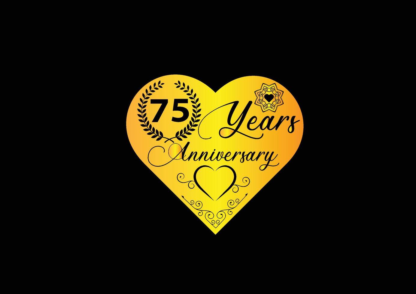 Célébration d'anniversaire de 75 ans avec logo d'amour et conception d'icônes vecteur