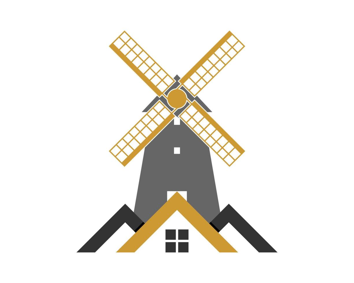 maison immobilier avec logo moulin à vent vecteur