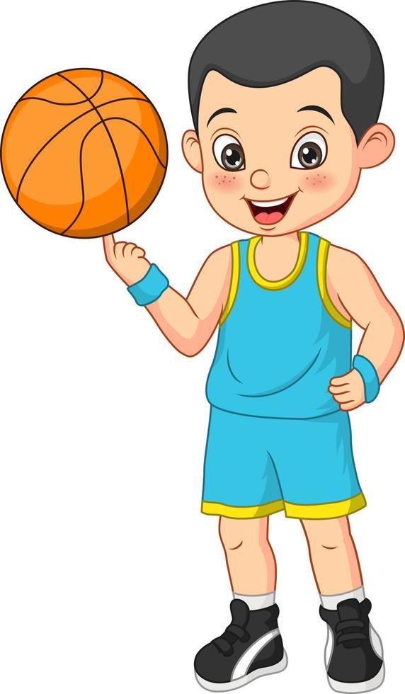 joueur de basket-ball garçon drôle de dessin animé vecteur