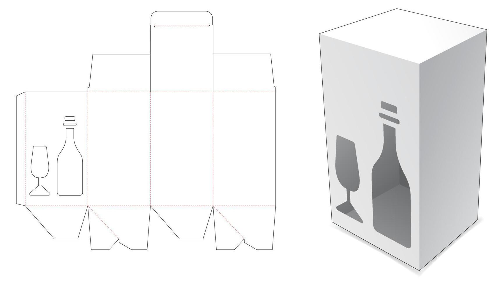 emballage en carton avec gabarit de découpe de fenêtre à champagne vecteur