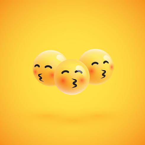 Groupe d&#39;émoticônes jaunes détaillées hautes, illustration vectorielle vecteur