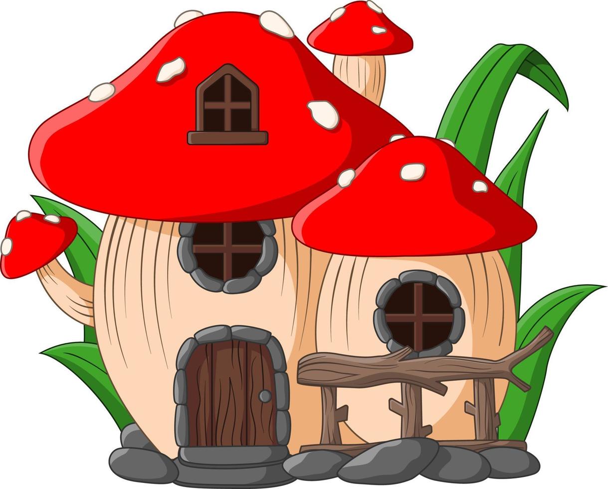 champignon de maison de fée de dessin animé sur fond blanc vecteur