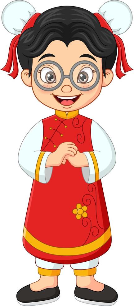 fille chinoise de dessin animé portant un costume traditionnel vecteur