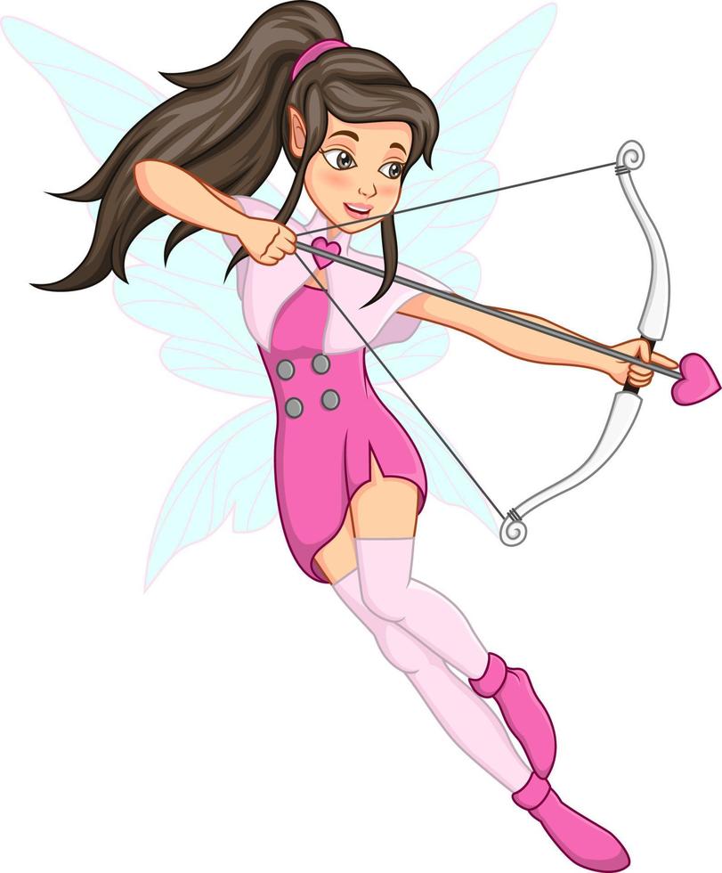 dessin animé petite fille ange avec arc et flèche d'amour vecteur