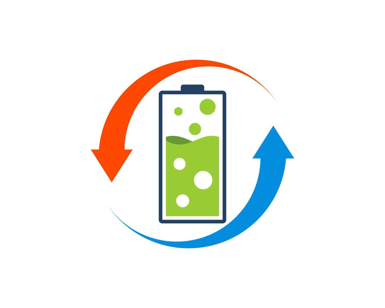 flèche à l'envers avec batterie électrique et liquide vert vecteur