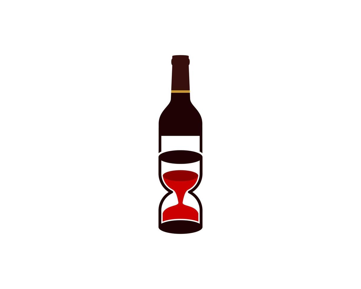 bouteille de vin avec sablier vecteur