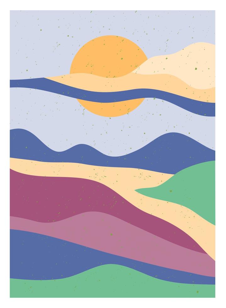 ensemble de minimaliste moderne du milieu du siècle. nature abstraite, mer, ciel, soleil, affiche de paysage de montagne rocheuse. fond de paysage géométrique dans un style scandinave. illustration vectorielle vecteur