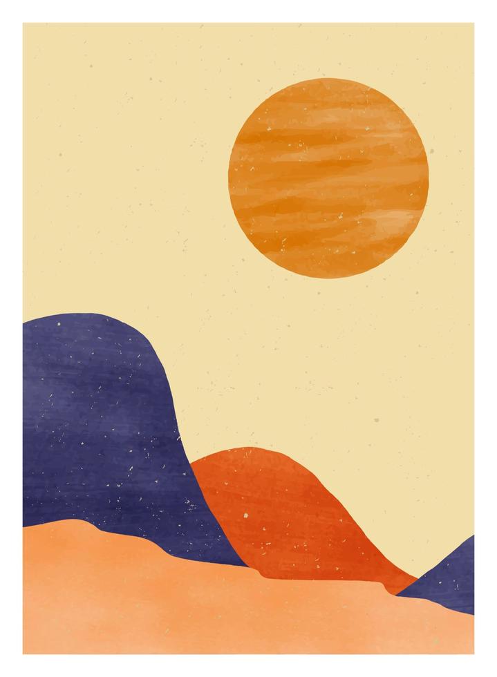impression d'art minimaliste moderne du milieu du siècle. arrière-plans esthétiques contemporains abstraits paysages avec soleil, lune, mer, forêt, montagnes. illustrations vectorielles vecteur
