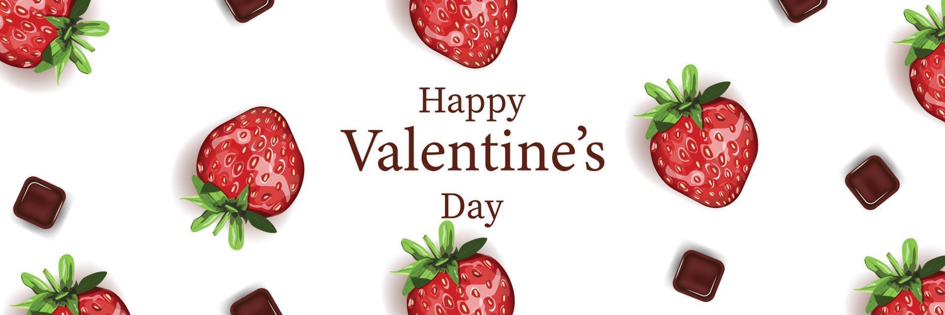 bannière de bonne saint valentin avec fraises et chocolat vecteur