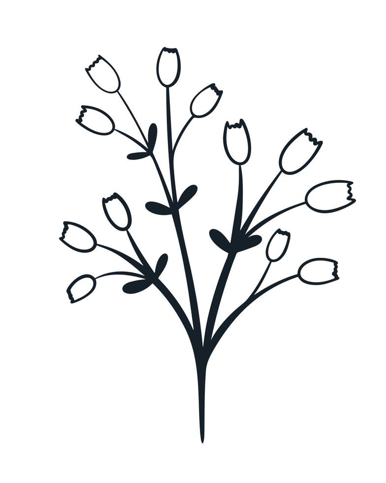 brindille de style doodle avec de petites fleurs et feuilles vecteur
