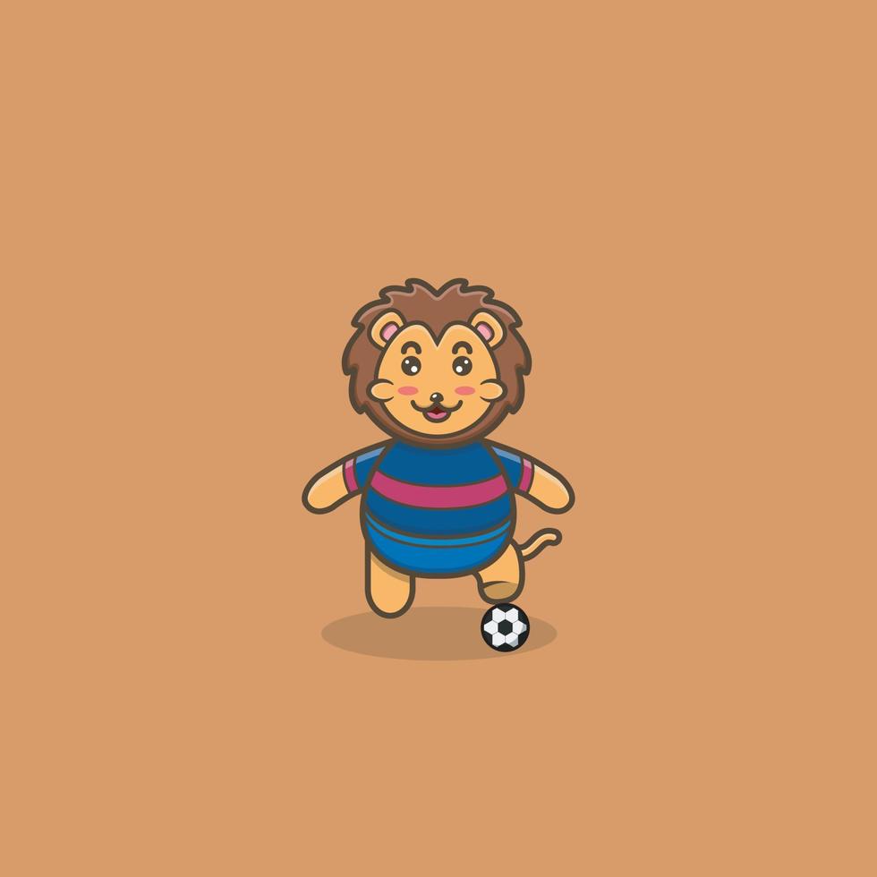 mignon bébé lion avec football. personnage, mascotte, icône, logo, dessin animé et design mignon. vecteur