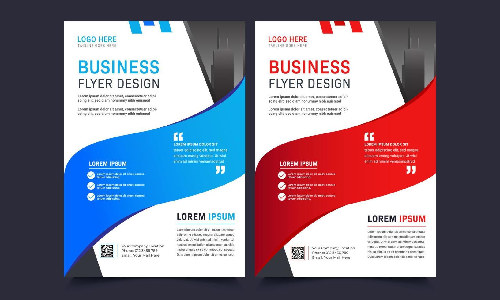 conception de brochure flyer, modèle a4 de taille de couverture d'entreprise, forme géométrique couleur rouge et bleu vecteur