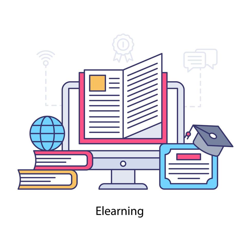 une conception d'illustration de l'enseignement à distance, vecteur d'apprentissage en ligne