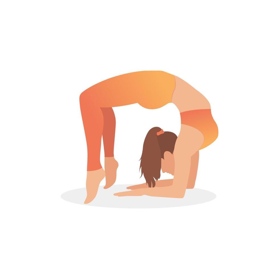 jeune femme en roue asana isolé sur fond blanc. illustration vectorielle vecteur