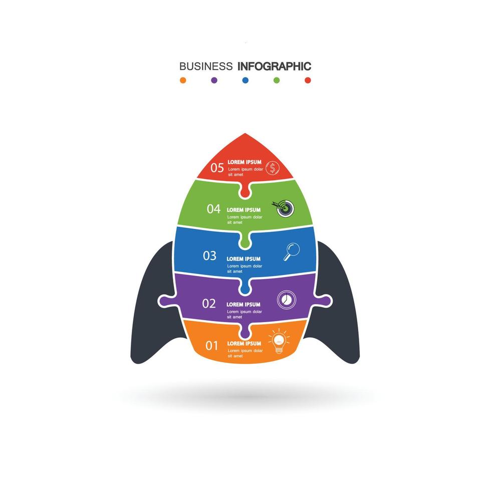 infographie de démarrage avec modèle de données vertical 5 pazel. résumé, fusée, papier, art, vecteur, illustration, blanc, fond. peut être utilisé pour la planification, la stratégie, la mise en page du flux de travail, les étapes commerciales, les bannières vecteur