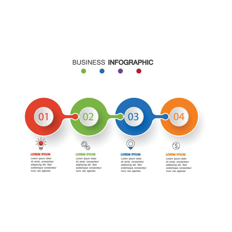 quatre éléments de cercle avec des icônes de papier et place pour le texte pour entourer le papier blanc. le concept de 4 fonctionnalités de développement commercial. modèle de conception infographique. illustration vectorielle. vecteur