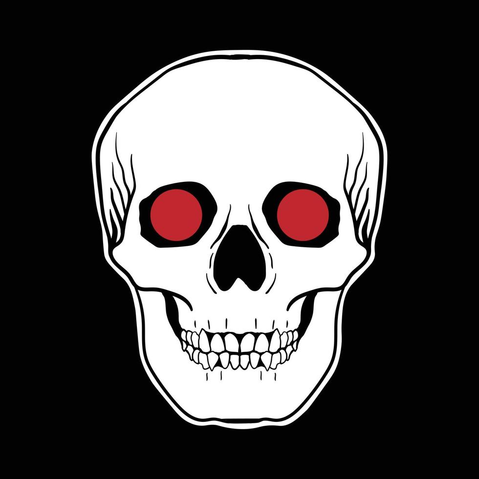 crâne aux yeux rouges, illustration vectorielle gratuite dessinée à la main. vecteur