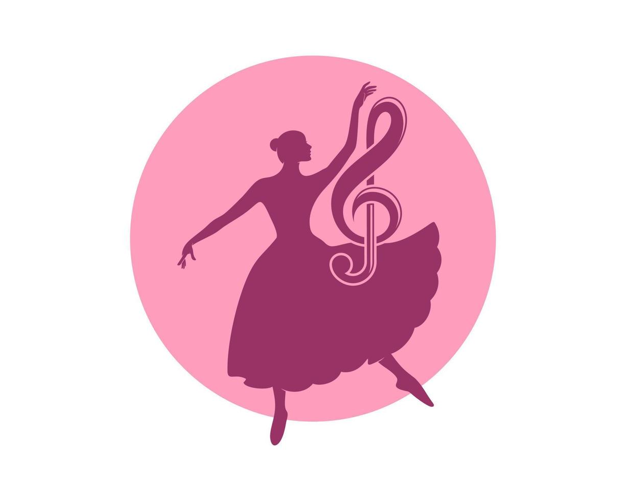 Ballerine femme avec note de musique clé de sol dans le cercle rose vecteur