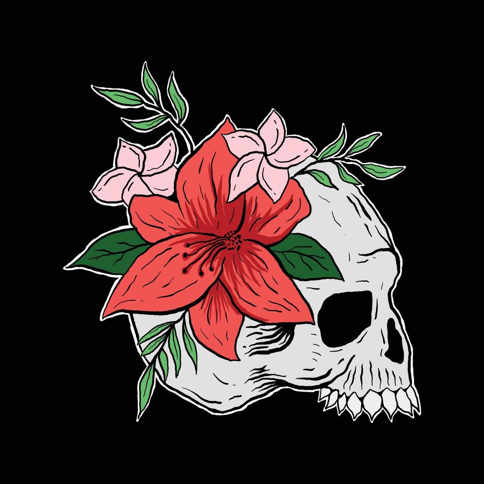 illustration vectorielle de crâne fleur dessinés à la main vecteur