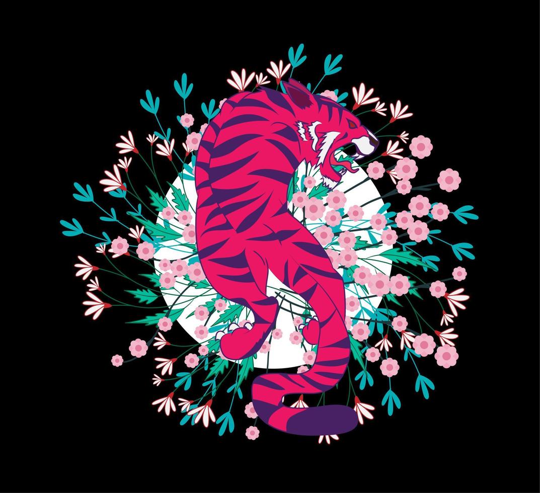 la conception d'illustration de tigre pour sukajan est un tissu traditionnel du japon ou un t-shirt avec broderie numérique dessinée à la main t-shirts pour hommes été décontracté à manches courtes hip hop t-shirt streetwear vecteur