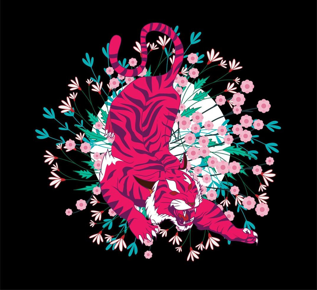 la conception d'illustration de tigre pour sukajan est un tissu traditionnel du japon ou un t-shirt avec broderie numérique dessinée à la main t-shirts pour hommes été décontracté à manches courtes hip hop t-shirt streetwear vecteur