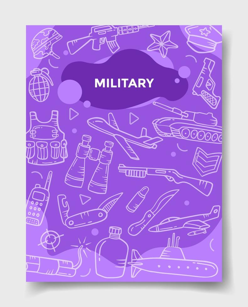 concept d'industrie militaire avec style doodle pour modèle de bannières, flyer, livres et couverture de magazine vecteur