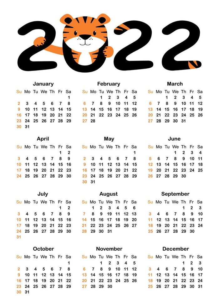 calendrier pour 2022 isolé sur fond blanc. dimanche au lundi. vecteur