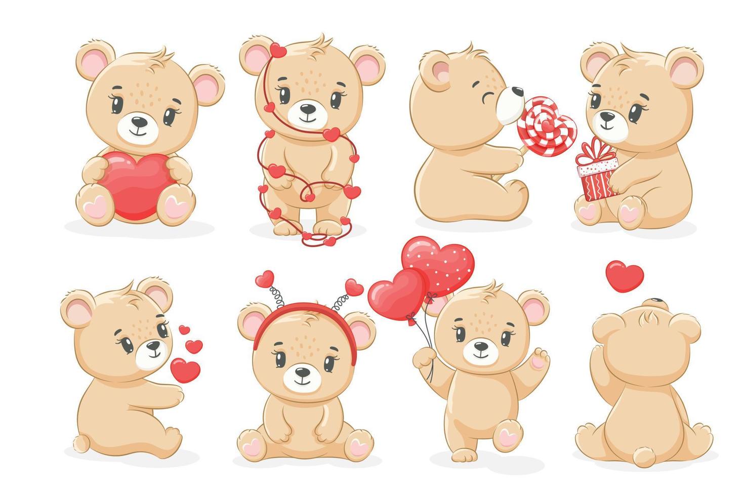une collection d'ours en peluche mignons pour les vacances, la Saint-Valentin. illustration vectorielle d'un dessin animé. vecteur