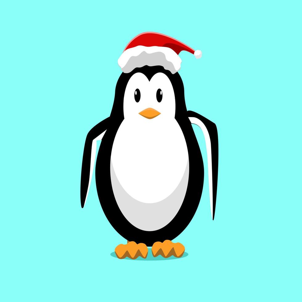 personnage mignon pingouin avec chapeau noël vecteur