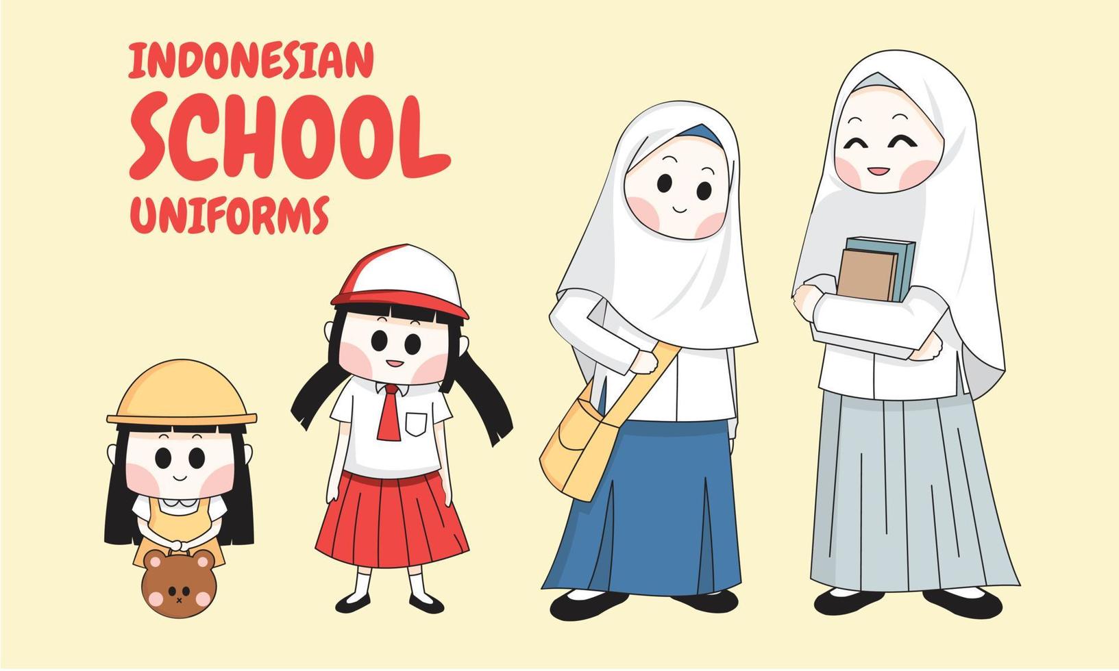 uniformes d'écolière indonésienne vecteur