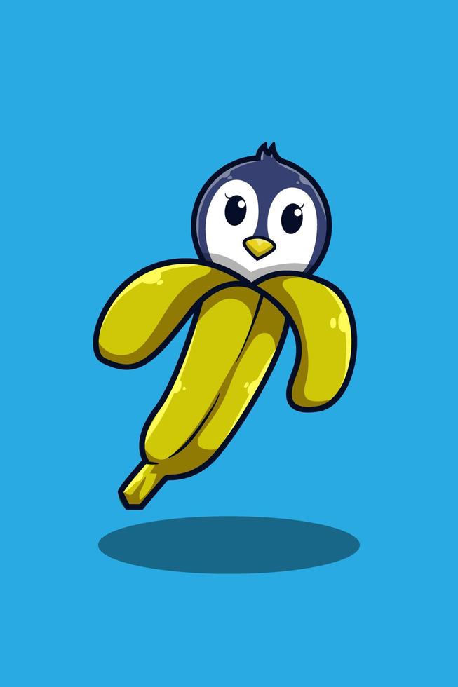 pingouin avec illustration de dessin animé de banane vecteur