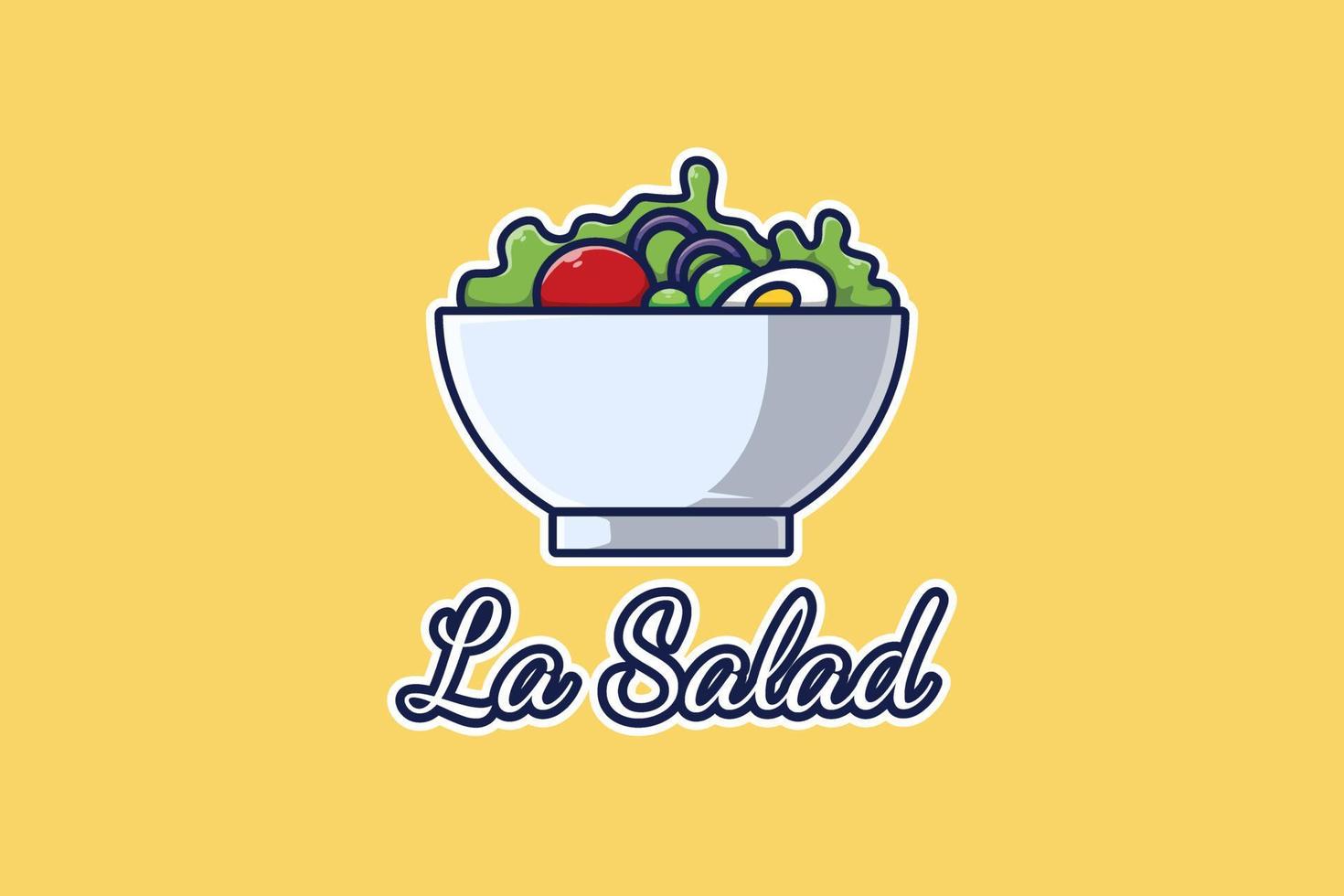 un bol d'illustration de dessin animé de logo de salade vecteur